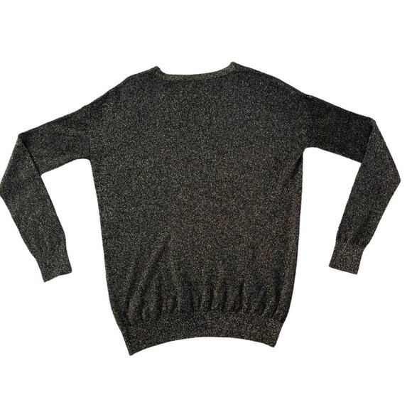 Diane von Furstenberg DVF Black Gold Metallic V-Neck Sweater Oversized‎ Small - Picture 8 of 8